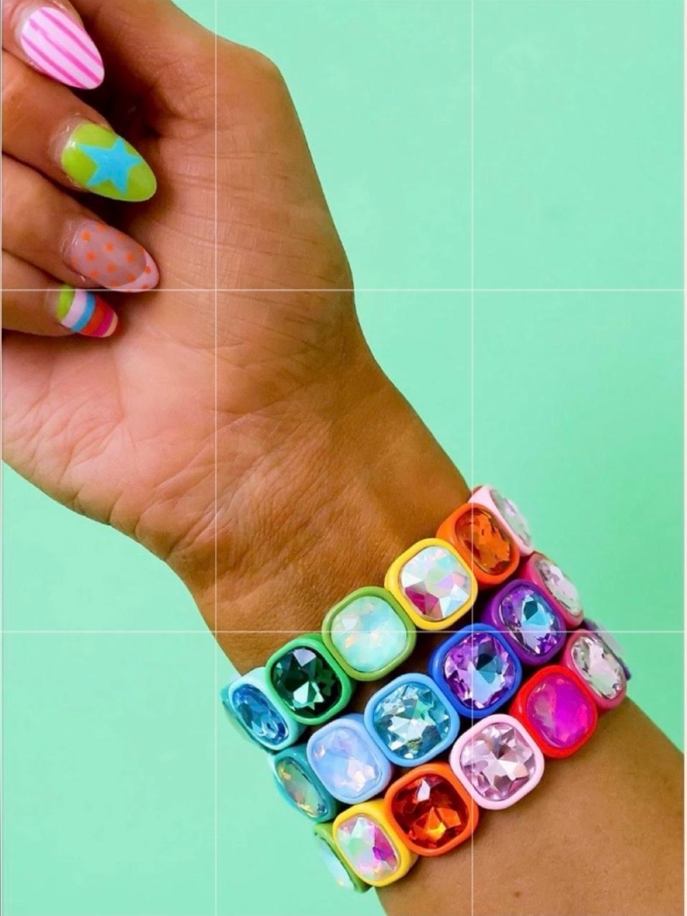 new Rainbow Gem Stretch Bracelet Crystal Gemstone Jeweled Bracelet